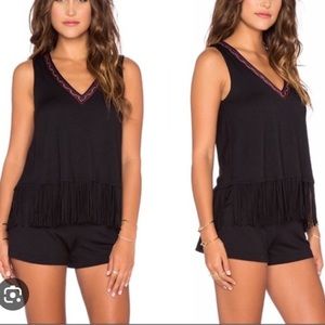 Ella Moss Fringe whimsigoth Y2K embroidered romper in black Size Small